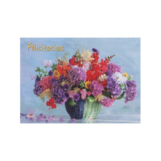 Carte Avec Message Bouquet dans panier (Félicitations)