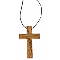 Collier fil 80cm avec croix en bois d'olivier 5x3cm