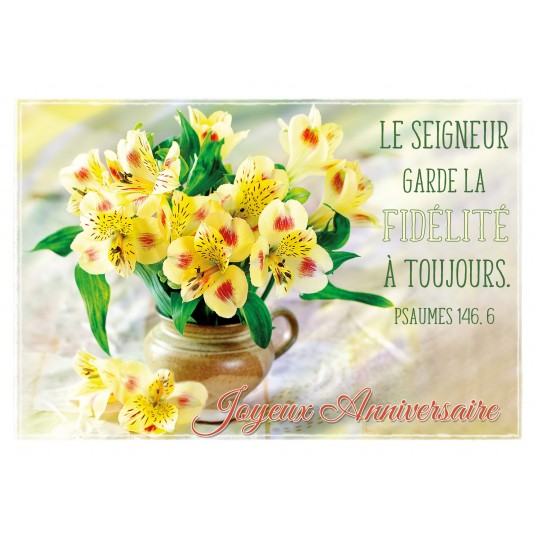Carte Double Anniversaire Bouquet de fleurs jaunes dans un vase