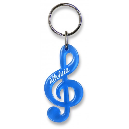 Porte-clé clé de sol bleu translucide « Alleluia »