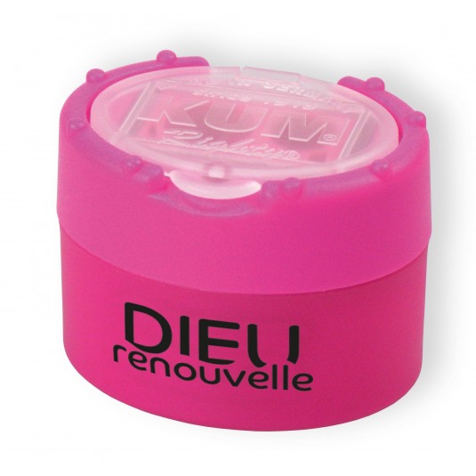 Taille-crayon rose fluo « Dieu renouvelle »
