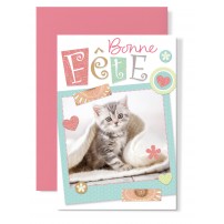 Carte double Bonne Fête : Chat dans plaid