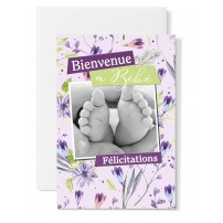 Carte double Naissance : photo de mains tenant pieds de bébé