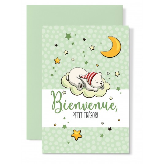 Carte Double Naissance Petit chien endormi