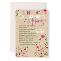 Carte double Mariage : 10 commandements, coeurs rose
