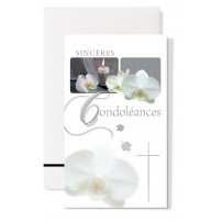 Carte double Condol&eacute;ances : Bougie et orchid&eacute;es blanche