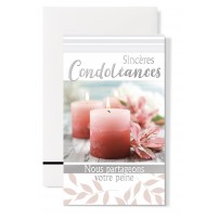 Carte double Condol&eacute;ances : "Bougies et lys rose"