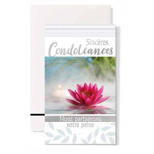 Carte Double Condol&eacute;ances Bougie et n&eacute;nuphar
