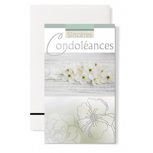 Carte Double Condol&eacute;ances Petites fleurs blanches