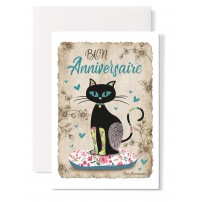 Carte double Anniversaire : Chat sur un coussin