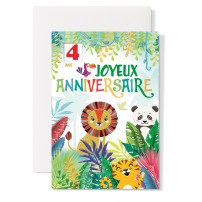Carte double Anniversaire : Lion, tigre, panda