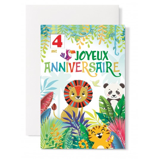 Carte Double Anniversaire Lion, tigre, panda