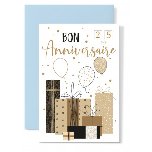 Carte Double Anniversaire Cadeaux et ballons bruns