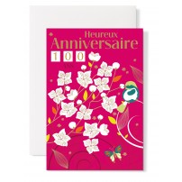 Carte double Anniversaire : Fleurs sur fond fushia
