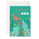 Carte double Anniversaire : Papillons et plantes sur fond vert