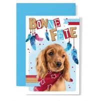 Carte double Bonne Fête : Chien avec bandana