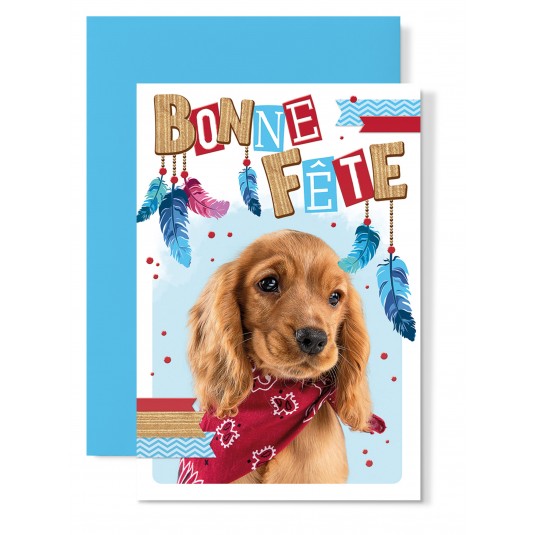 Carte Double Bonne Fête Chien avec bandana