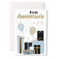 Carte double Anniversaire : Cadeaux et ballons bleus