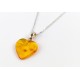 Pendentif cœur ambre jaune avec collier argent 925