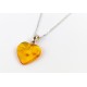 Pendentif cur ambre jaune avec collier argent 925