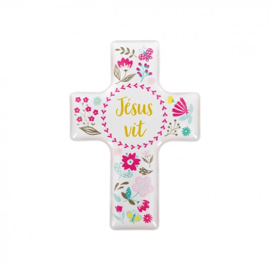 Magnet décoratif Croix "Jésus vit"