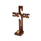 Croix décorative JESUS en bois de manguier et support bougie