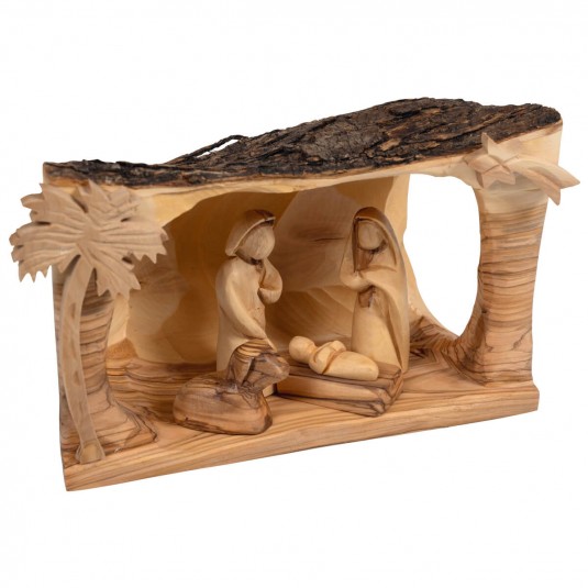 Crèche en bois d'olivier scène Berceau