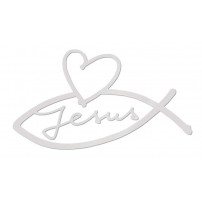 Autocollant argenté Ichtus-Jesus-Coeur 8.5 cm