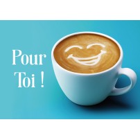 CARTE FLASH: Visage dessiné dans une tasse de café