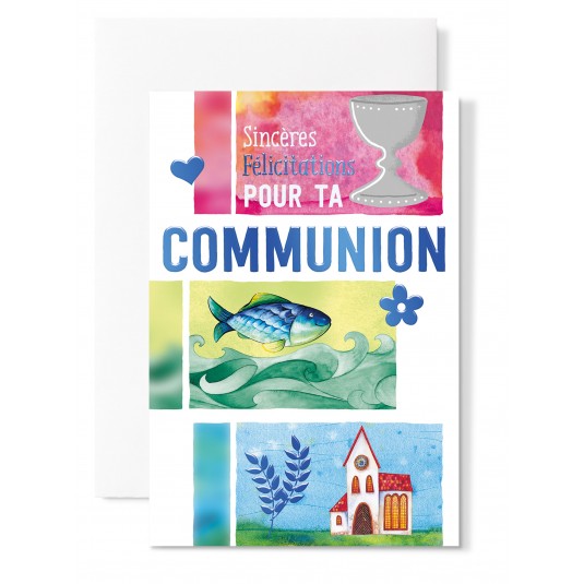 Carte Double Communion Calice, poisson, église