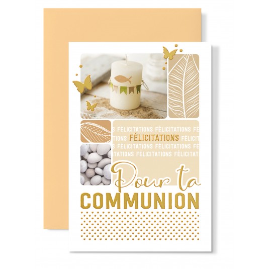 Carte Double Communion Bougie et galets