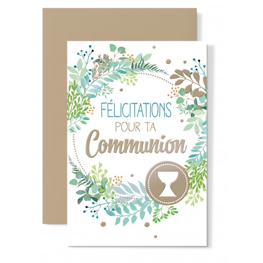 Carte Double Communion Calice dans verdure