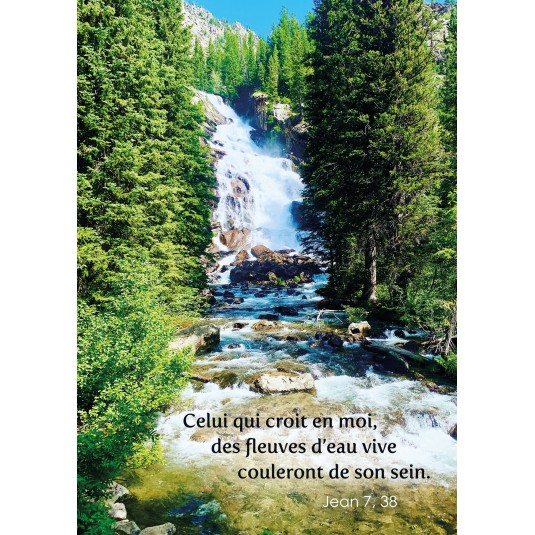 Carte Avec Verset Cascade d'eau dans une forêt