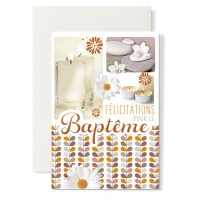CARNET Bapteme : Bougies et galets orang&eacute;s et gris