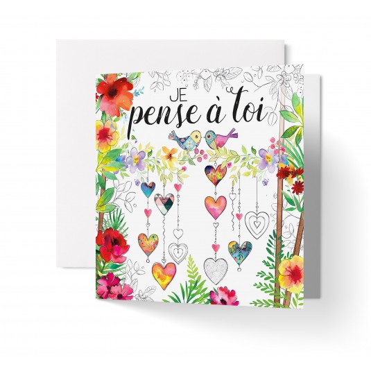 Carte Double Carre Coeurs et oiseaux