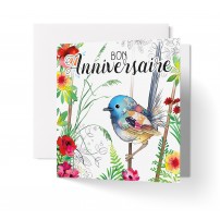 CARNET CARRE HA : Oiseau au milieu des fleurs