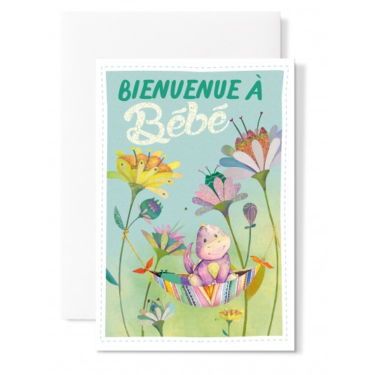 Carte Double Naissance Petit dragon dans un hamac