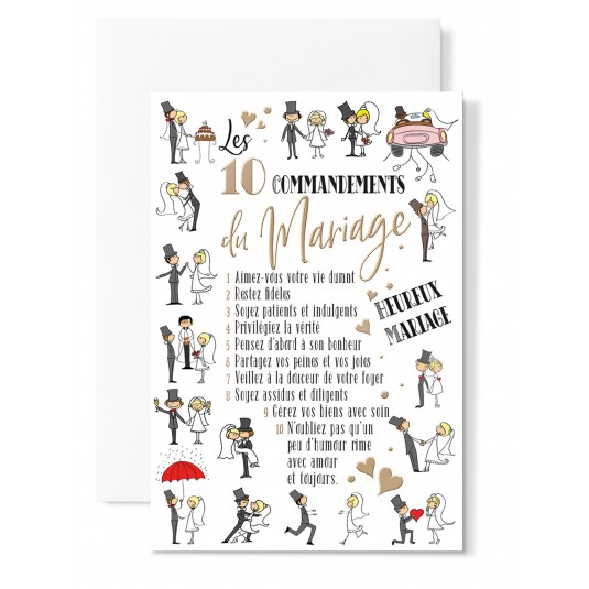 Carte Double Mariage Commandements de mariage coeurs dor&eacute;s