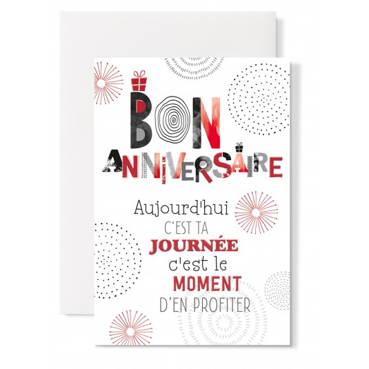 Carte Double Anniversaire Feu d'artifices rouge
