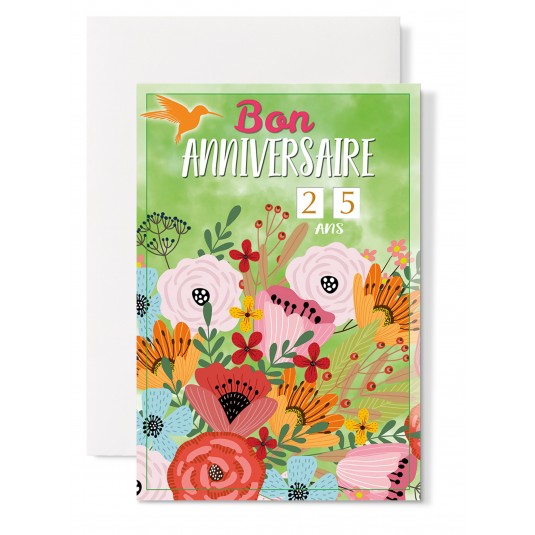 Carte Double Anniversaire Fleurs sur fond vert