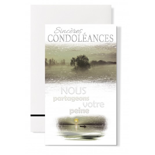 Carte Double Condol&eacute;ances paysage avec banc et radeau