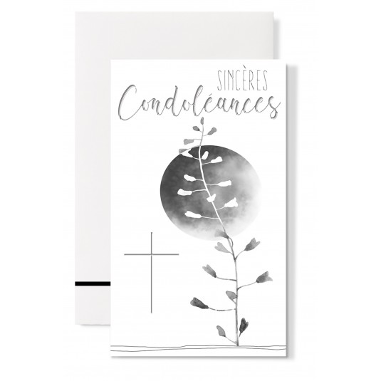 Carte Double Condoléances Branche devant lune et croix