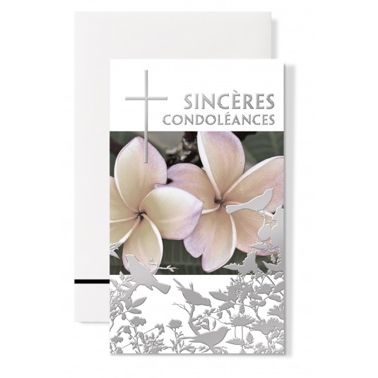 Carte Double Condol&eacute;ances Fleurs rose