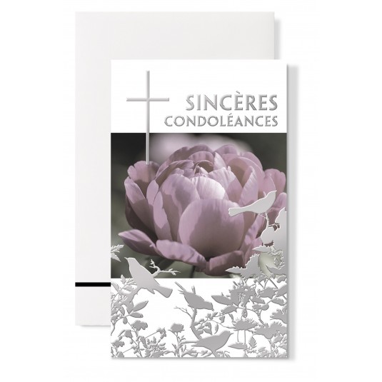 Carte Double Condol&eacute;ances Pivoine rose