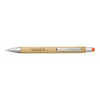 Stylo à bille tactile en bambou gravé avec texte, orange