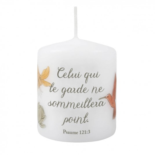 Petite bougie motif fleurs et oiseau