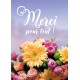 Carte Merci Bouquet de fleurs sur fond bleu