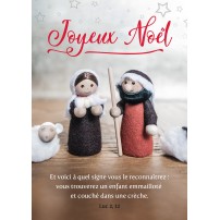 CARTE Fin d'année Figurine de crèche sur une table