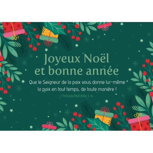 CARTE Fin d'année Motifs de Noël dessinés sur fond vert