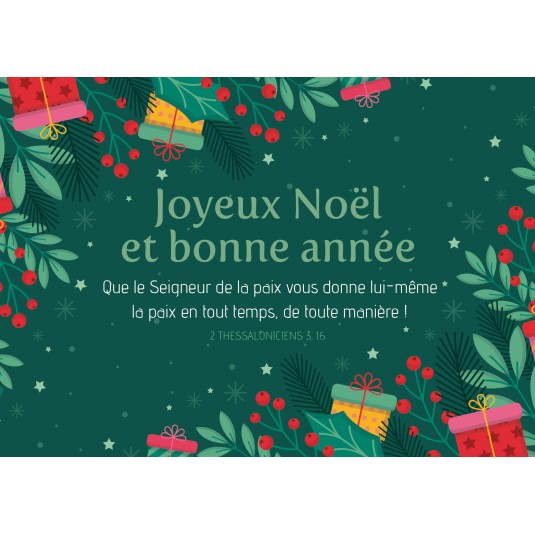 CARTE Fin d'année Motifs de Noël dessinés sur fond vert